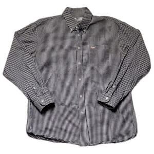 Southern Lure Gingham Button‎ Down Shirt Long Sleeve Navy Blue & White - L